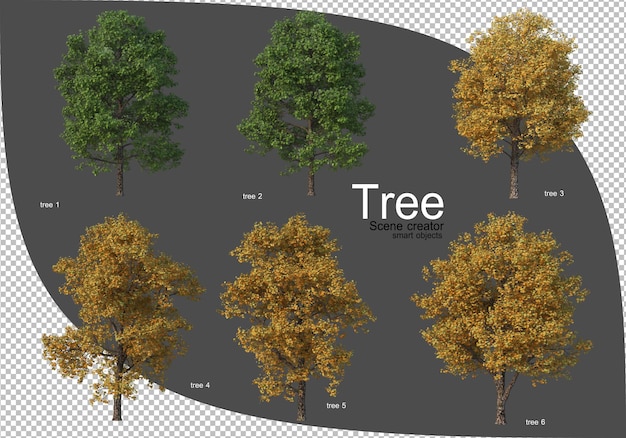 Hermosa variedad de renderizado de árboles