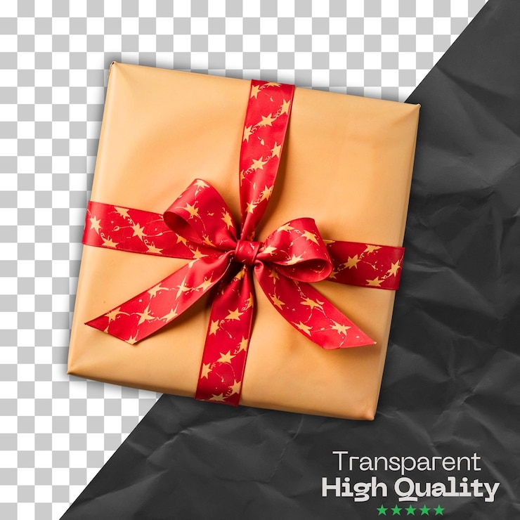 PSD hermosamente envuelta caja de regalo de oro con cinta roja para fiestas y ocasiones festivas