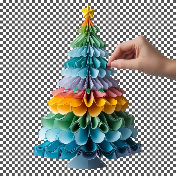 PSD hermosas decoraciones de un árbol de navidad de papel aislado sobre un fondo transparente
