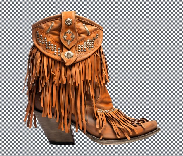 PSD hermosas y elegantes botas fringe occidentales aisladas sobre un fondo transparente