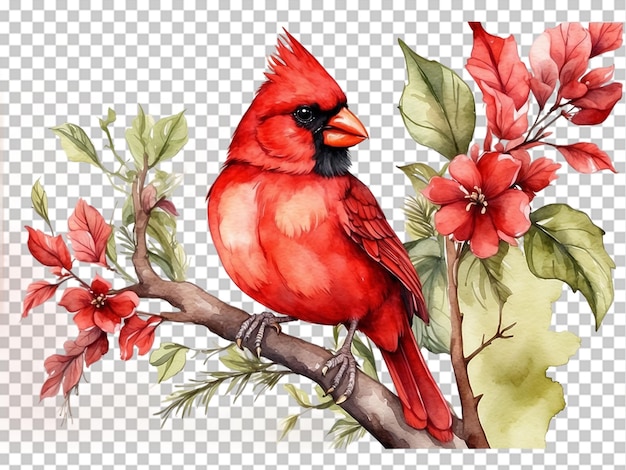 PSD hermosas ilustraciones de acuarelas de pájaros cardenales del norte