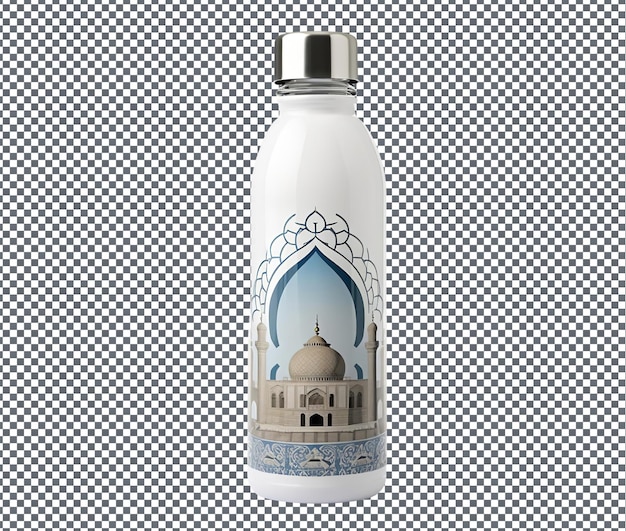 PSD hermosas y limpias botellas de agua con temática islámica aisladas sobre un fondo transparente