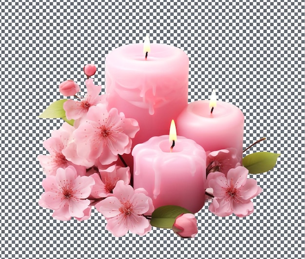 PSD hermosas velas perfumadas con flores de cerezo aisladas sobre un fondo transparente