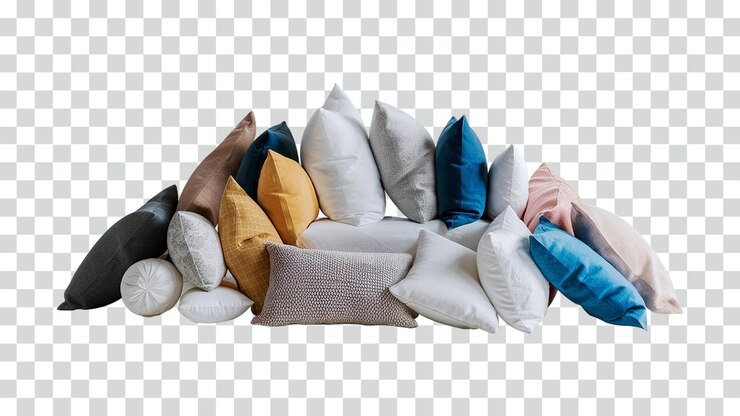 Un hermoso arreglo de múltiples almohadas aisladas sobre un fondo transparente