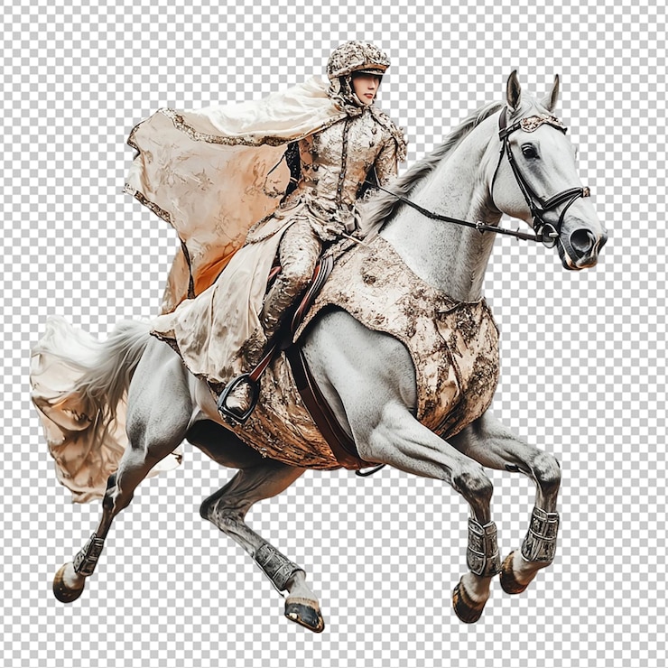 PSD un hermoso caballo de rayos marrones al galope traje inusual aislado fondo transparente