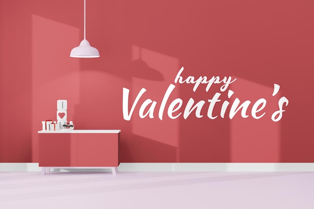 Hermoso concepto de fondo de sala de feliz día de San Valentín en maqueta de modelo 3d