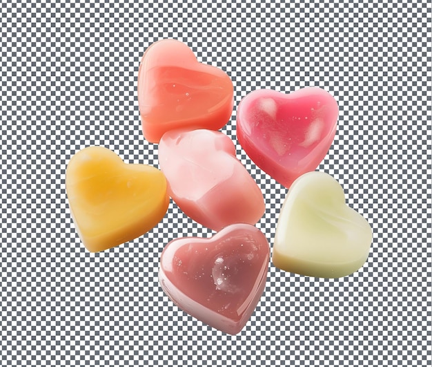 Un hermoso conjunto de jabón en forma de corazón aislado sobre un fondo transparente