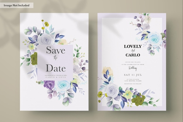 hermoso conjunto de tarjetas de invitación de boda floral de rosas dibujadas a mano