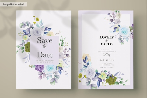 PSD hermoso conjunto de tarjetas de invitación de boda floral de rosas dibujadas a mano