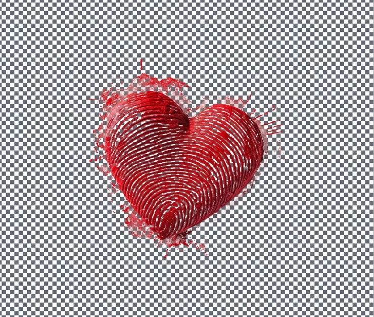 PSD hermoso corazón aislado con huella de pulgar en un fondo transparente