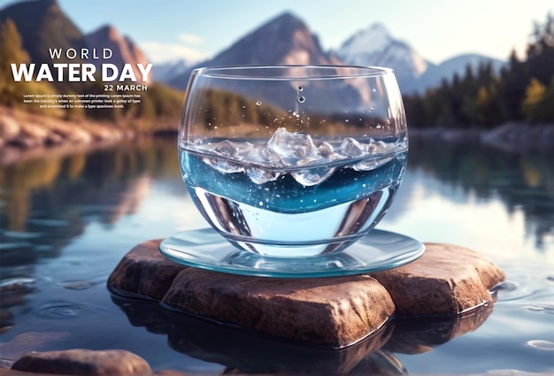 Hermoso día mundial del agua y lleno de agua limpia dentro de un vaso con un fondo exterior