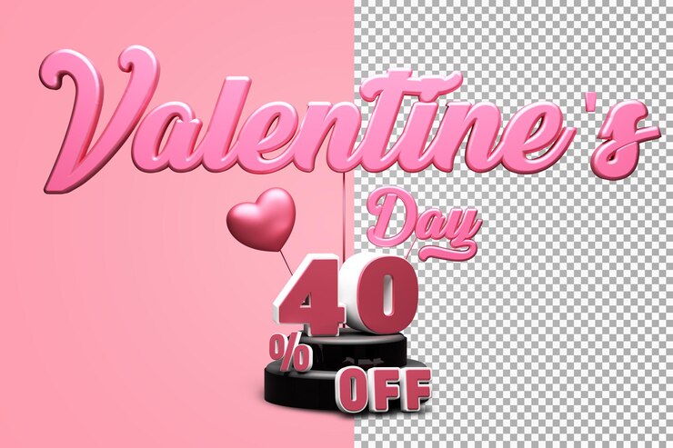PSD hermoso día de san valentín 40 por ciento de descuento 3d render aislado