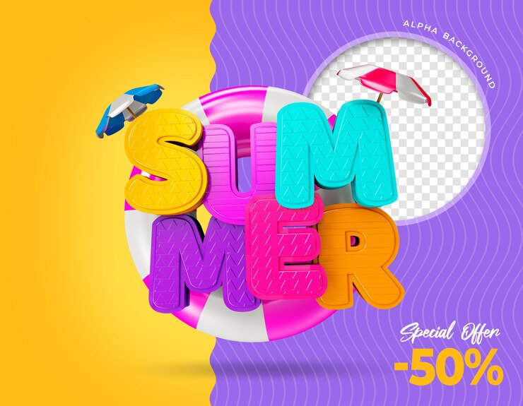 PSD hermoso diseño de venta de verano render 3d realista