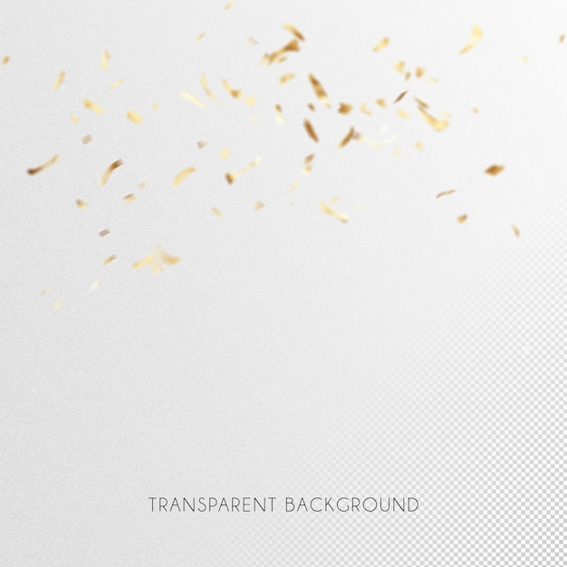 Hermoso efecto de confeti dorado 3d con fondo transparente 3