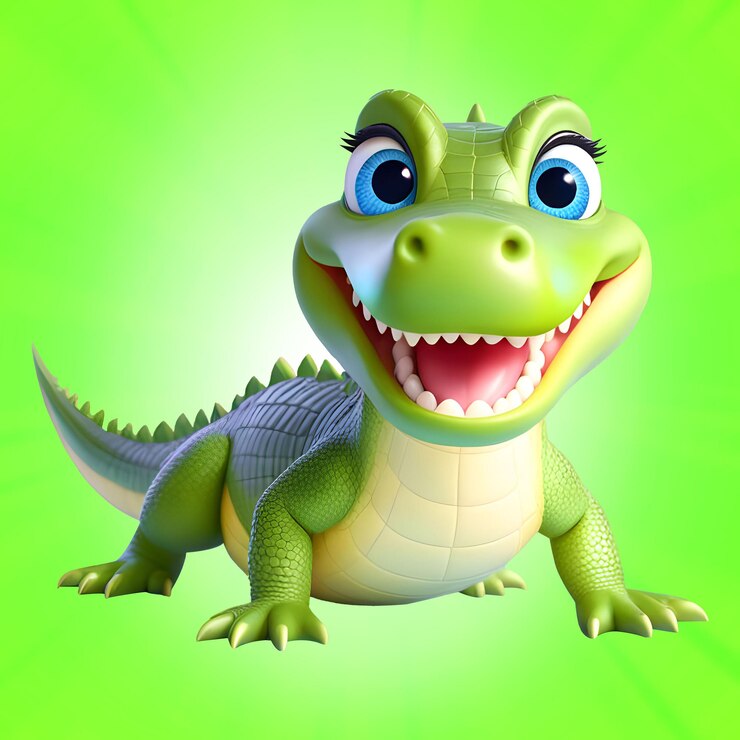 PSD un hermoso y feliz bebé cocodrilo sonriendo alegremente un bebé cocodrilo de fondo neutro animales salvajes 3d ai
