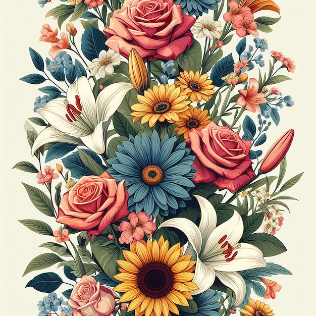 PSD un hermoso fondo de flores de colores con un patrón sin costuras