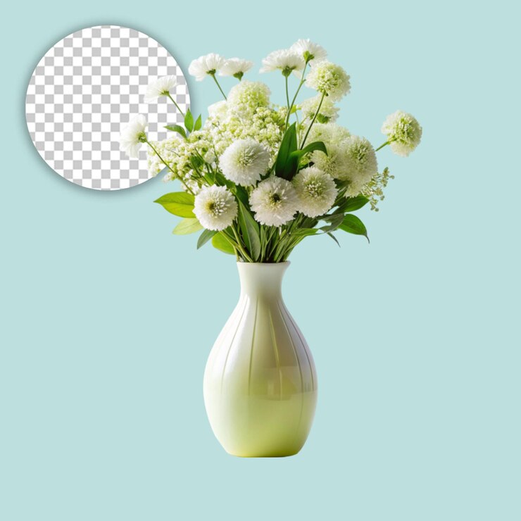 PSD un hermoso jarrón de flores sobre un fondo transparente