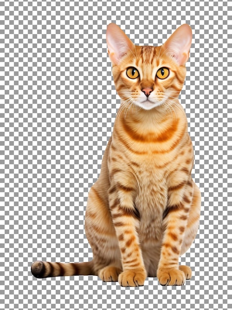 Hermoso lindo gato de raza ocicat aislado sobre fondo transparente