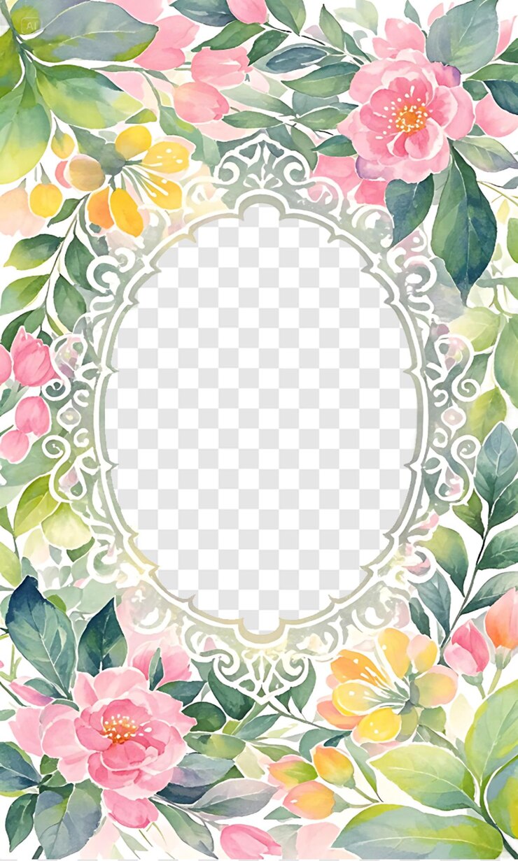 PSD hermoso marco floral en acuarela aislado sobre un fondo transparente