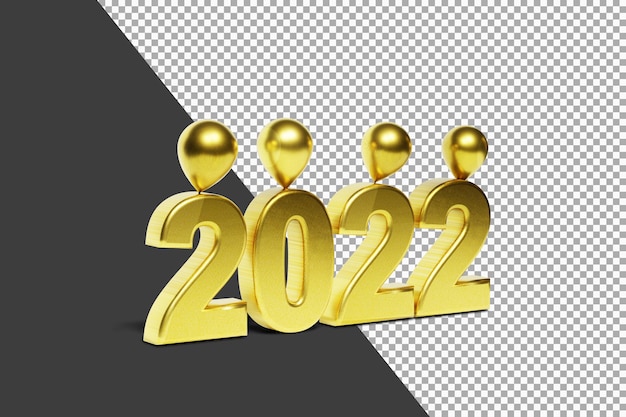 PSD hermoso número 2022 con globos y representación 3d de color dorado aislada