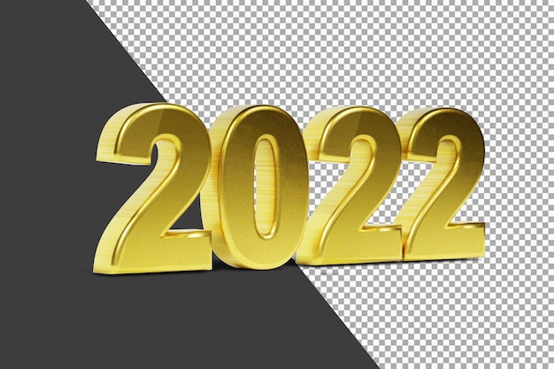 PSD hermoso número 2022 con representación 3d de color dorado aislado