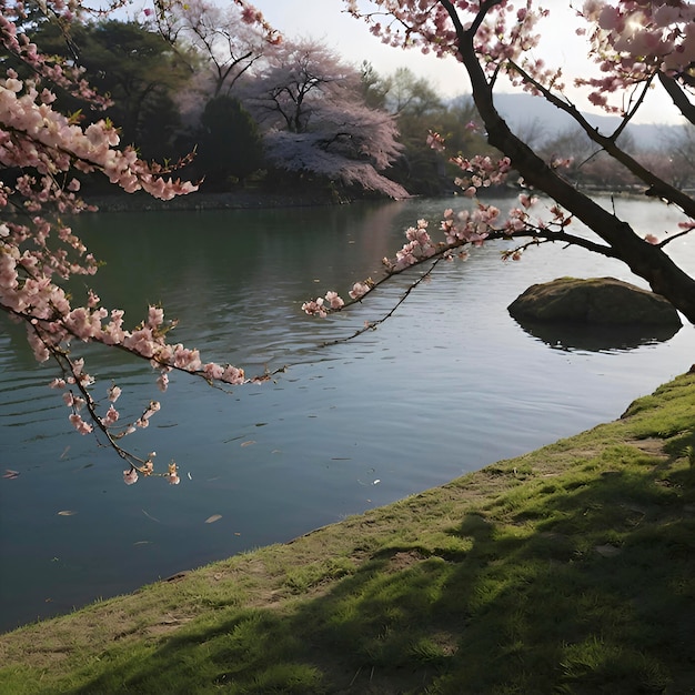 PSD el hermoso paisaje del jardín de las cerezas en flor