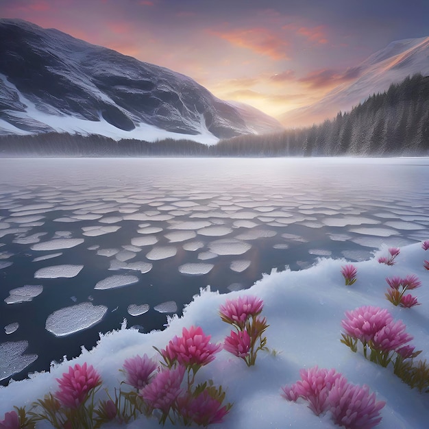 PSD hermoso paisaje de un lago congelado aigenerated