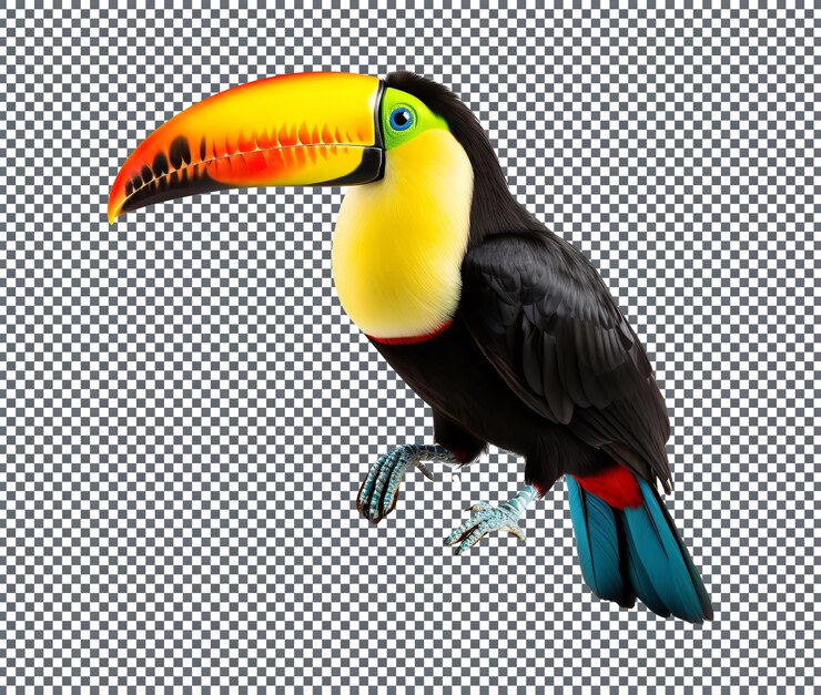 PSD hermoso pájaro tucán aislado en un fondo transparente