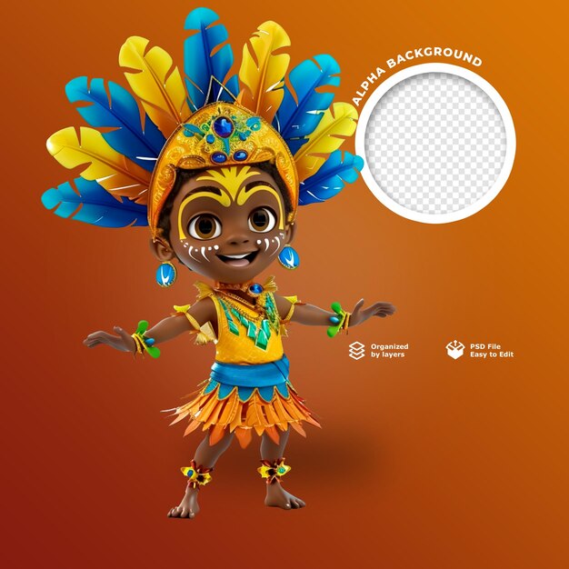 PSD un hermoso personaje 3d de una muñeca para la composición de carnaval.