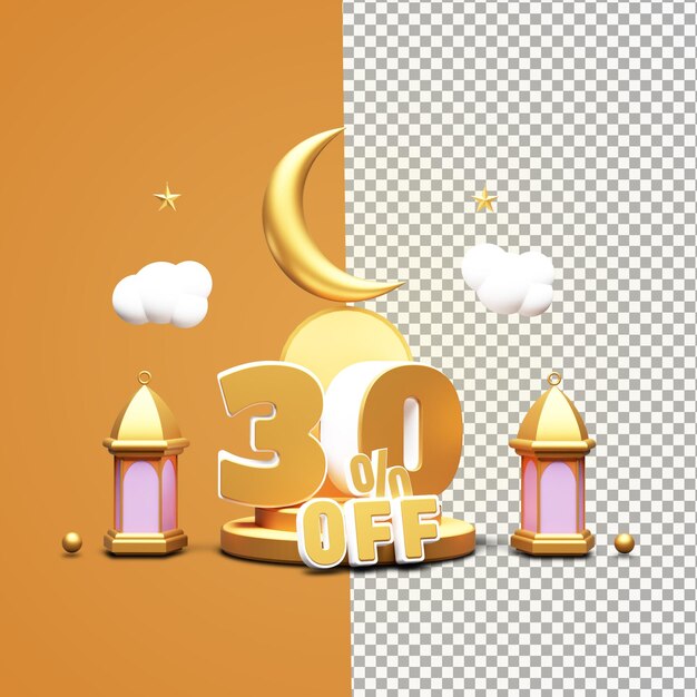 hermoso ramadán 30 por ciento de descuento 3d render aislado