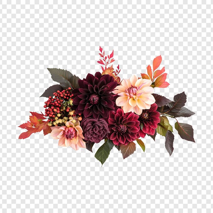 PSD un hermoso ramo de dalias y follaje de otoño