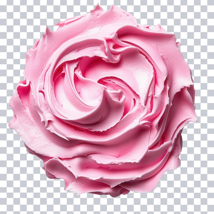 PSD un hermoso remolino de glaseado rosado en forma de rosa para decorar el pastel o para cubrir el postre en una panadería