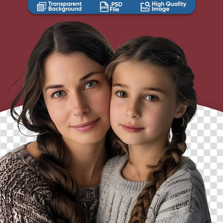 PSD un hermoso retrato a mitad de cuerpo de una madre y una hija para celebrar el día de la madre