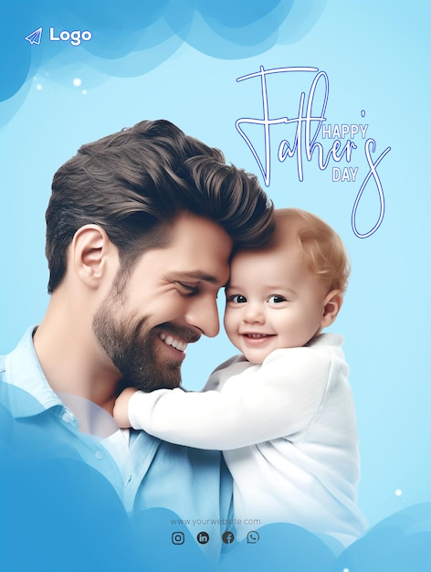 PSD hermoso retrato del padre sosteniendo a su hijo en la celebración del diseño de la pancarta del día del padre