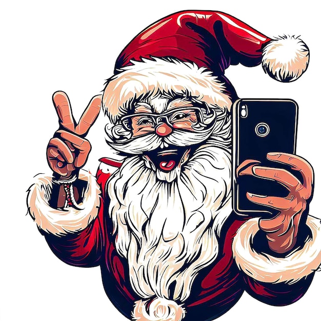 PSD hermoso retrato de selfie de santa claus riendo ai imagen de ilustración digital de arte vectorial