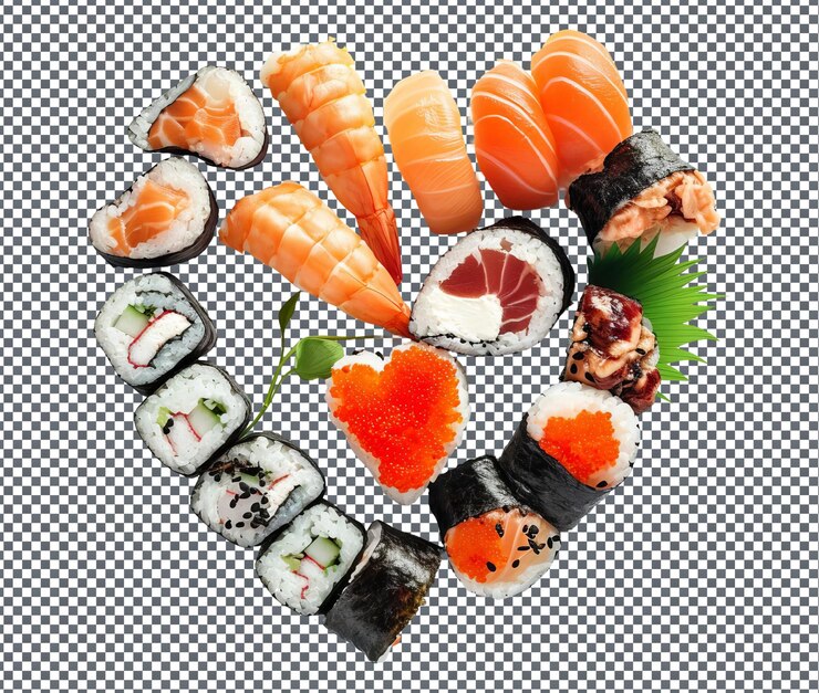 PSD un hermoso sushi en forma de corazón aislado sobre un fondo transparente