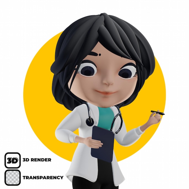 Hermoso traje de doctora con estetoscopio modelo 3d