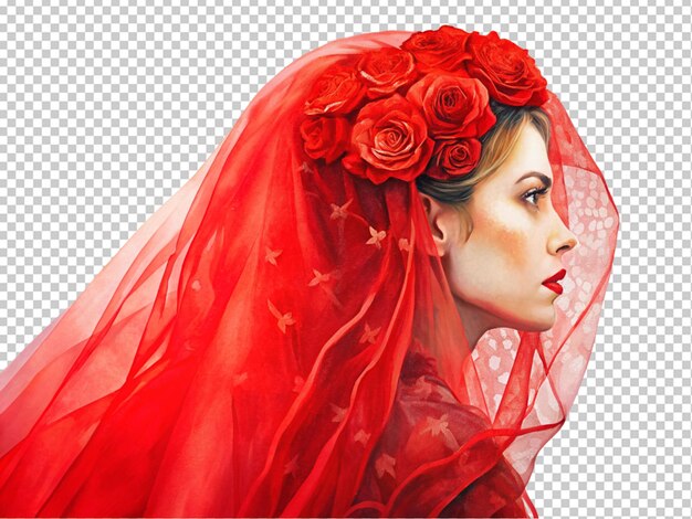 PSD hermoso velo de novia rojo