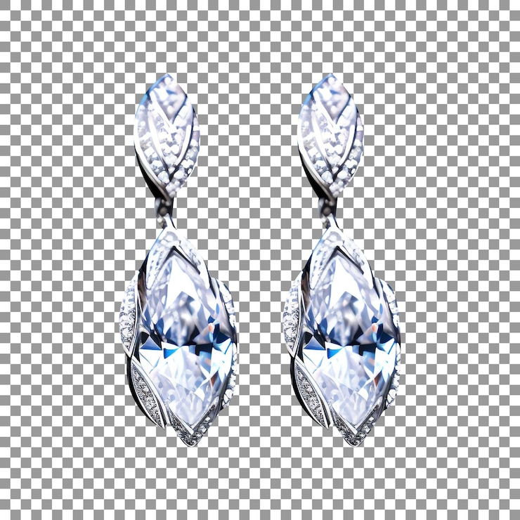 PSD hermosos aretes de diamantes de lujo aislados sobre fondo transparente
