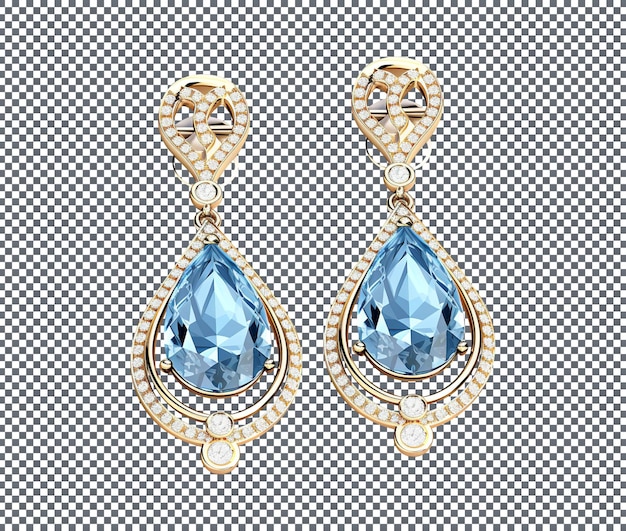 PSD hermosos aretes con piedras preciosas azules aisladas sobre un fondo transparente