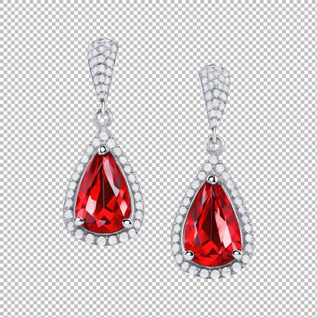 PSD hermosos y caros pendientes de diamantes rojos aislados sobre un fondo transparente ia generativa