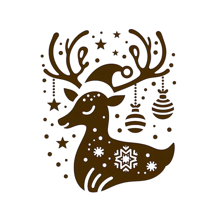 PSD hermosos dibujos a mano de navidad ciervos con bolas y estrellas