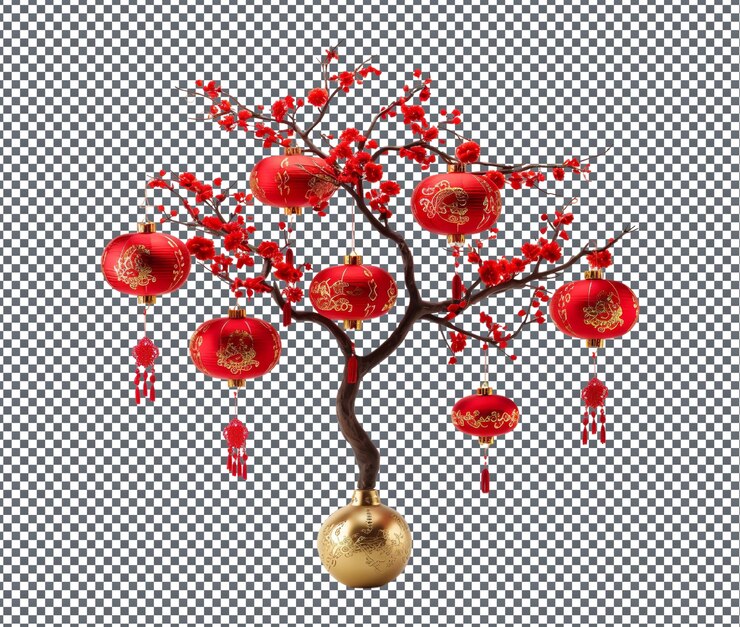 PSD hermosos elementos chinos árbol aislado sobre un fondo transparente