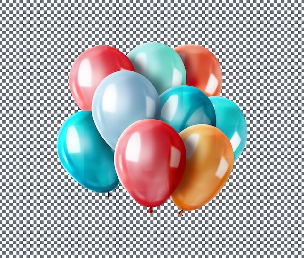 Hermosos globos de cumpleaños coloridos aislados en un fondo transparente