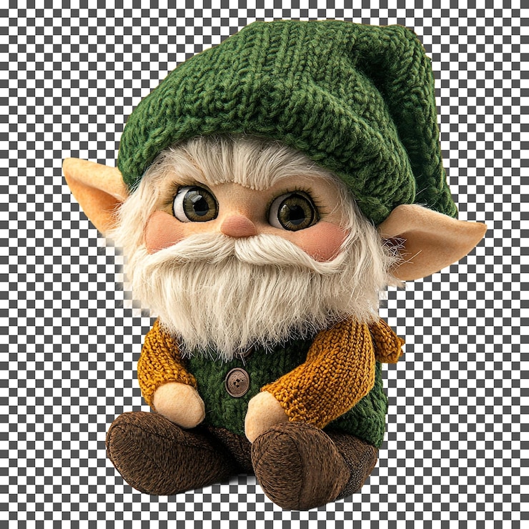 PSD hermosos juguetes de peluche de elfo aislados sobre un fondo transparente