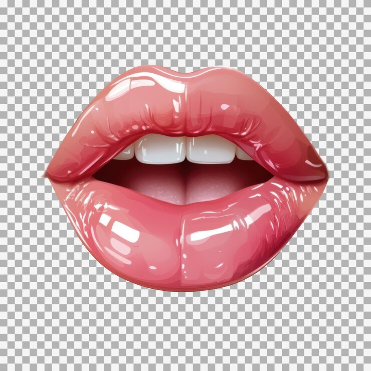 PSD hermosos labios brillantes con la lengua sobresaliendo gráficos vectoriales en un fondo transparente