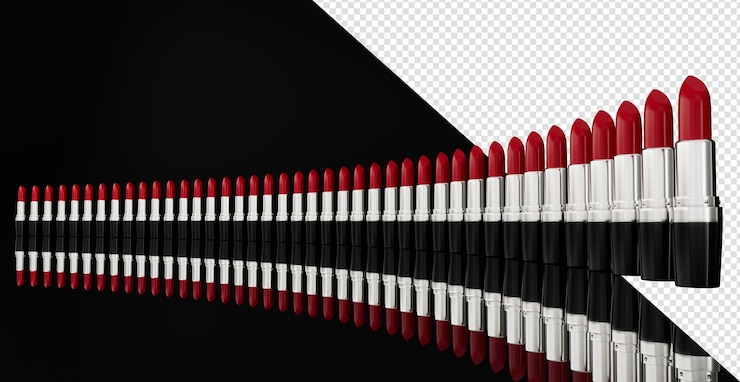 PSD hermosos lápices de labios en negro grupo de infinitos y ilimitados tonos de lápiz de labios fondo ilustración en 3d