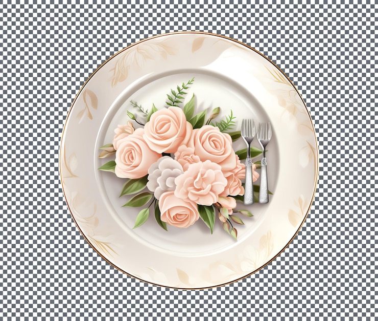 PSD hermosos y magníficos platos de vajilla con diseños de boda aislados sobre un fondo blanco