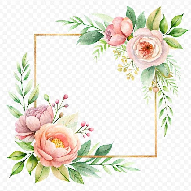 Hermosos marcos florales en acuarela aislados sobre un fondo transparente