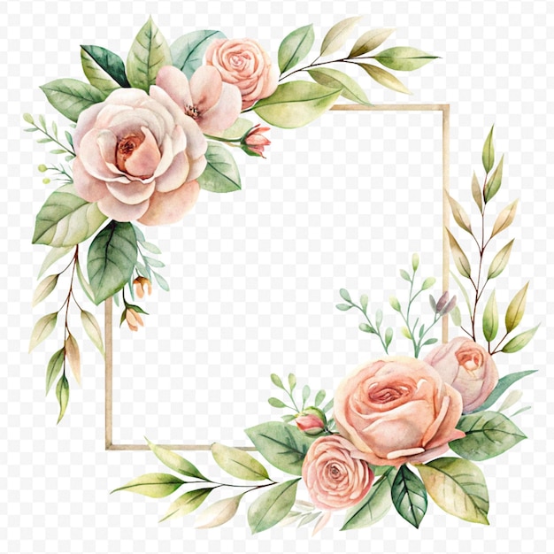 Hermosos marcos florales en acuarela aislados sobre un fondo transparente